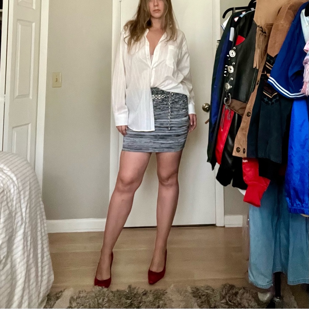 Alexander Wang Static Stretch Knit Pencil Mini Skirt Black & White Size Small